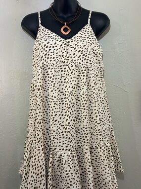Spotted Tiered Cami Mini Dress in Cream and Brown